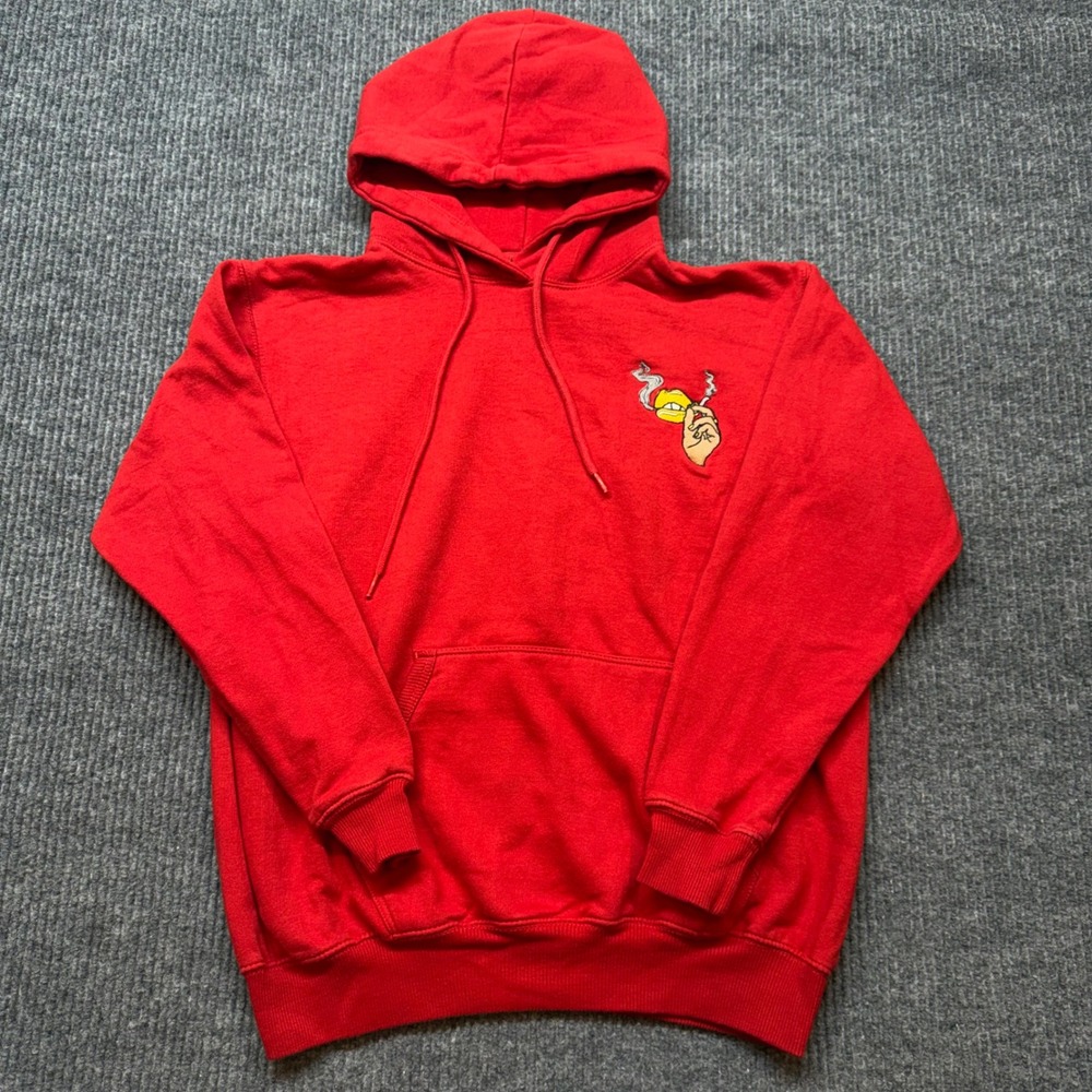 Vintage Sun Tees Hoodie Small Red Smoking Lips Embroidered 90s Pullover USA